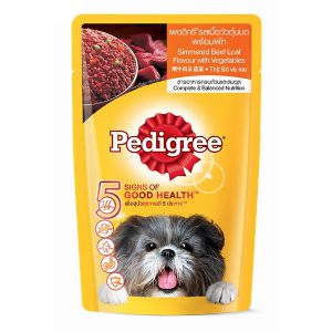 Pedigree Pouch  สุนัขโต เนื้อวัวตุ๋นบดพร้อมผัก (130gm.)