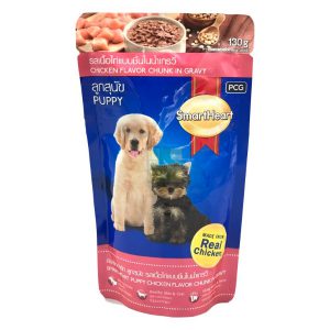 Smart Heart Pouch Puppy เนื้อไก่ชิ้นในน้ำเกรวี่ (130gm.)