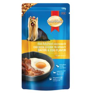Smart Heart Pouch เนื้อไก่ชิ้นในน้ำเกรวี่ รสเบคอน+ไข่ (130gm.)