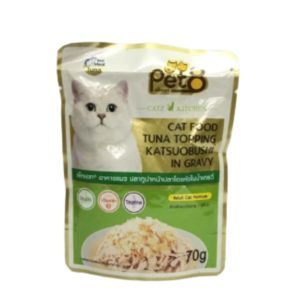 Pet 8 Pouch Cat Gold ปลาทูน่าหน้าปลาโอแห้งในเยลลี่ 70gm.