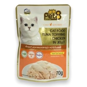 Pet 8 Pouch Cat Gold ปลาทูน่า หน้าไก่ในเยลลี่ 70gm.