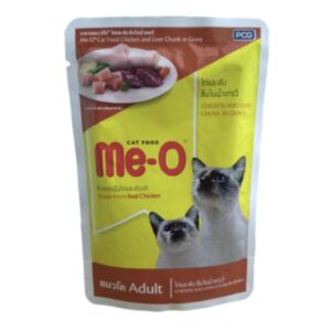 Meo CAT POUCH ไก่และตับชิ้นในน้ำเกรวี่ 80 gm.