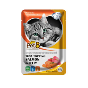 Pet8 Pouch CAT ทูน่าหน้าแซลมอนในเยลลี่ 85 gm.
