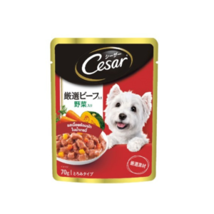 Cesar Pouch 70 gm. เนื้อพร้อมผักในน้ำเกรวี่