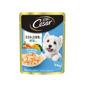 Cesar Pouch 70 gm.เนื้อไก่พร้อมซูริมิ และผักในเจลลี่