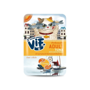 FELINA CANINO VIF A/D ทูน่าผสมปลาโอลายอบแห้งในน้ำเกรวี่75gm.