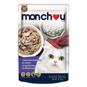 Monchou CAT ปลาทูน่า&ปลาชิราสึในน้ำเกรวี่ 70 gm.