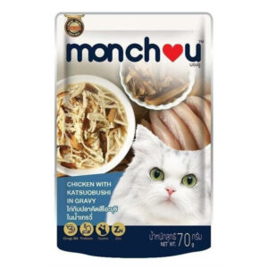 Monchou CAT ไก่&ปลาคัตสึโอะบุชิในน้ำเกรวี่ 70 gm.