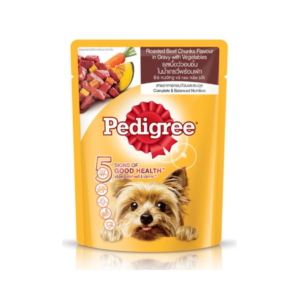 Pedigree Pouch เนื้อวัวอบชิ้นในน้ำเกรวี่พร้อมผัก 80 gm