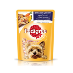 Pedigree Pouch ไก่อบ+ตับชิ้นในน้ำเกรวี่พร้อมผัก 80 gm