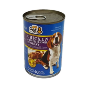 Pet8 Dog ไก่และตับชิ้นในน้ำเกรวี่ 400 gm.