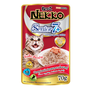 NEKKO Senior 7+ ปลาทูน่าหน้าปลาแซลมอนในเยลลี่ 70 gm.