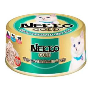 NEKKO GOLD ปลาทูน่าและเนื้อไก่ในน้ำเกรวี่ 85 gm.