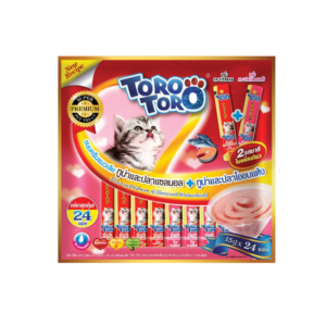 TORO TORO(แดง+ชมพู)ทูน่าและปลาแซลมอน+ทูน่าและปลาโออบแห้ง 15g.(แพ็ค24ซอง)