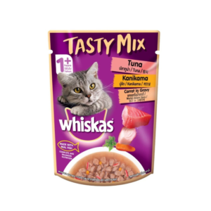 Whiskas 70 gm.TASTY MIX ปลาทูน่า+ปูอัด+แครอทในน้ำเกรวี