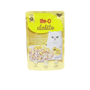 Meo Delite ปลาทูน่าผสมไข่ตุ๋นในน้ำเกรวี่ 70 gm.